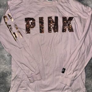 PINK Victoria’s Secret Sequin Long Sleeve Shirt Pink and Rose Gold